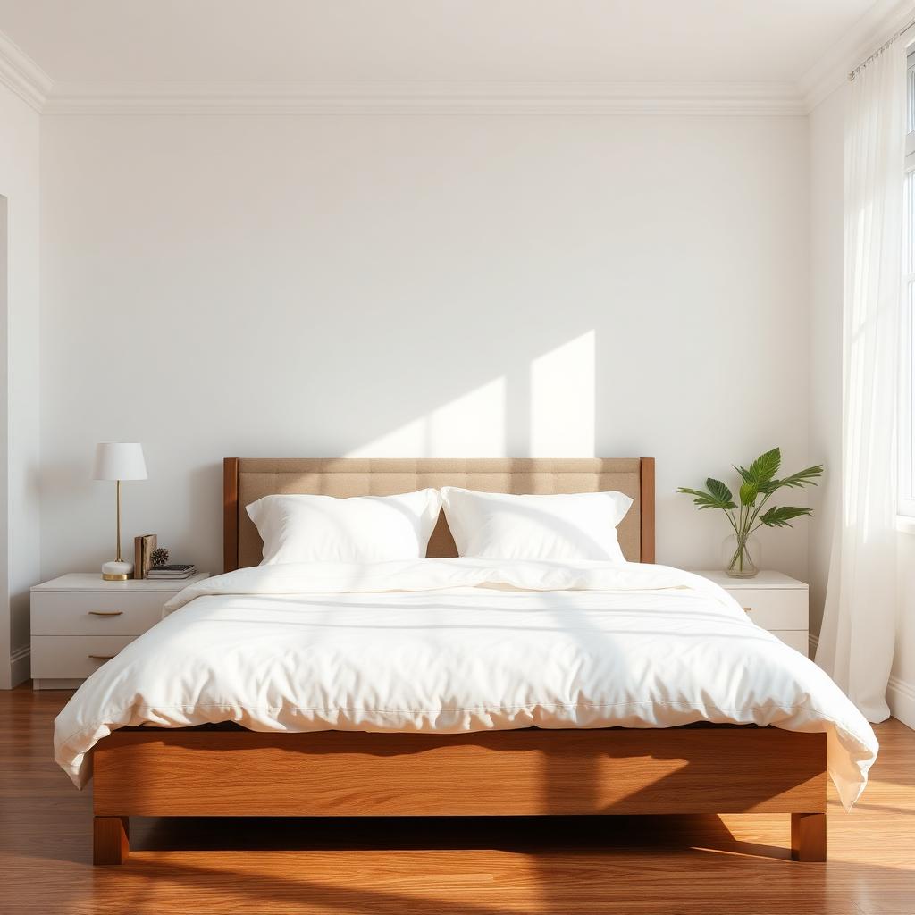 Freshly made bed in tidy bedroom